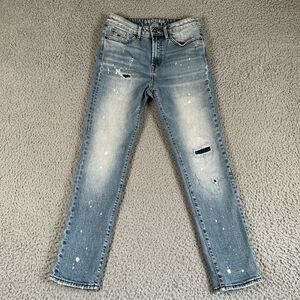 Denham Heidi High Rise Straight Jeans Women's 27x28 Blue Medium Wash Distressed